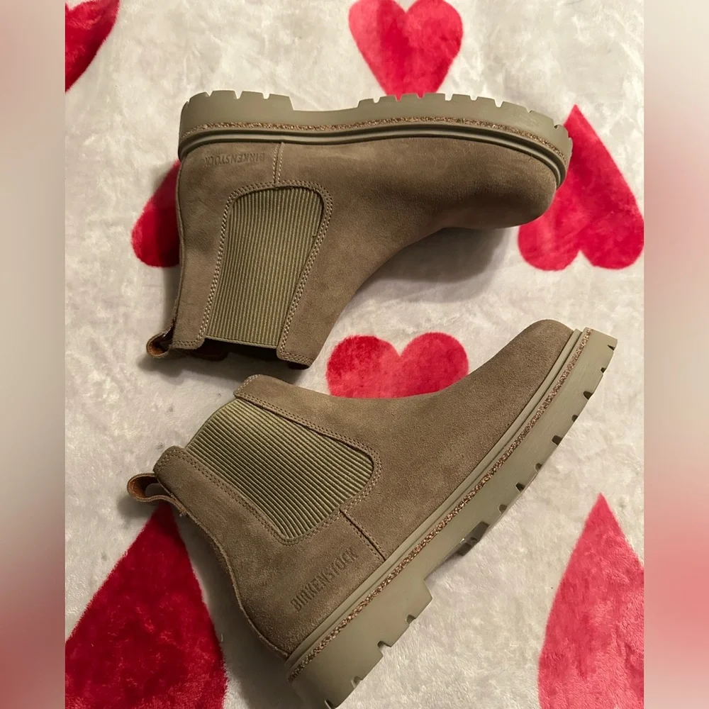 NEW BIRKENSTOCK HIGHWOOD SLIP ON SUEDE ANKLE BOOTS IN TAUPE